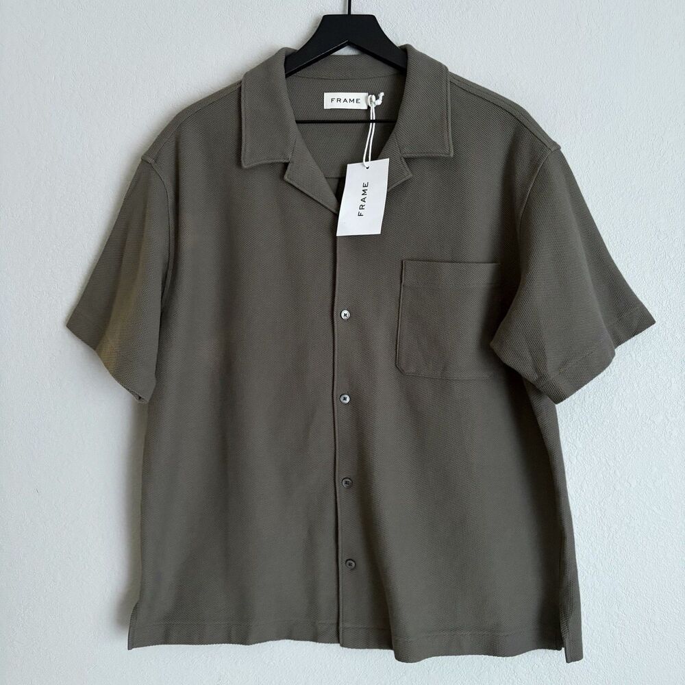 FRAME Men’s JACQUARD S/S RELAXED CAMP SHIRT SIZE M OLIVE
